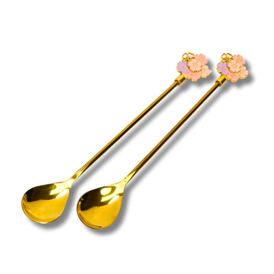  Gold Cherry Blossom Spoons (Set of 2)
