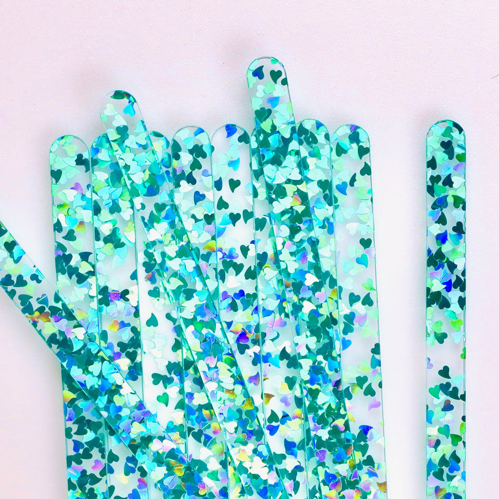 24 Teal / Blue Heart Popsicle Sticks