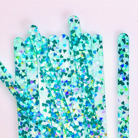 24 Teal / Blue Heart Popsicle Sticks