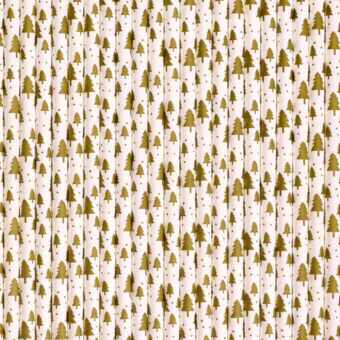 24 Christmas Tree Gold Straws / Cake Pop Sticks
