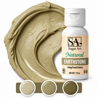Earth Stone natural color bottle with icing swatch and light, medium and dark tones