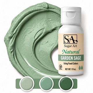 Garden Sage natural color bottle with icing swatch and light, medium and dark tones