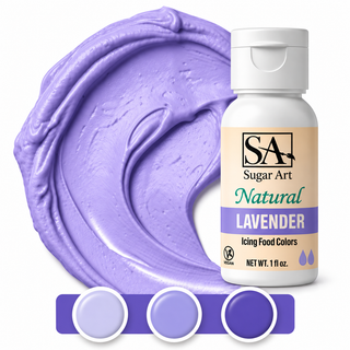 Lavender natural color bottle with icing swatch and light, medium and dark tones
