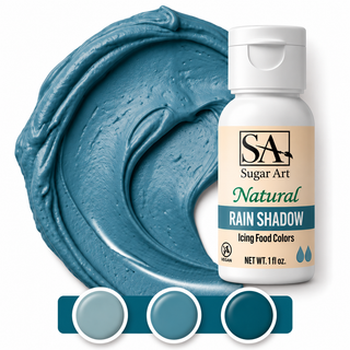 Rain Shadow natural color bottle with icing swatch and light, medium and dark tones