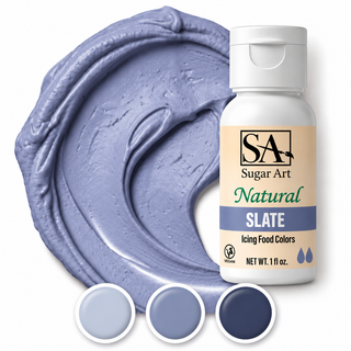 Slate natural color bottle with icing swatch and light, medium and dark tones