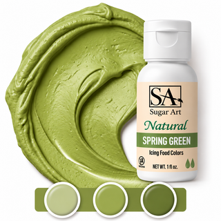 Spring Green natural color bottle with icing swatch and light, medium and dark tones
