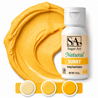 Sunny natural color bottle with icing swatch and light, medium and dark tones