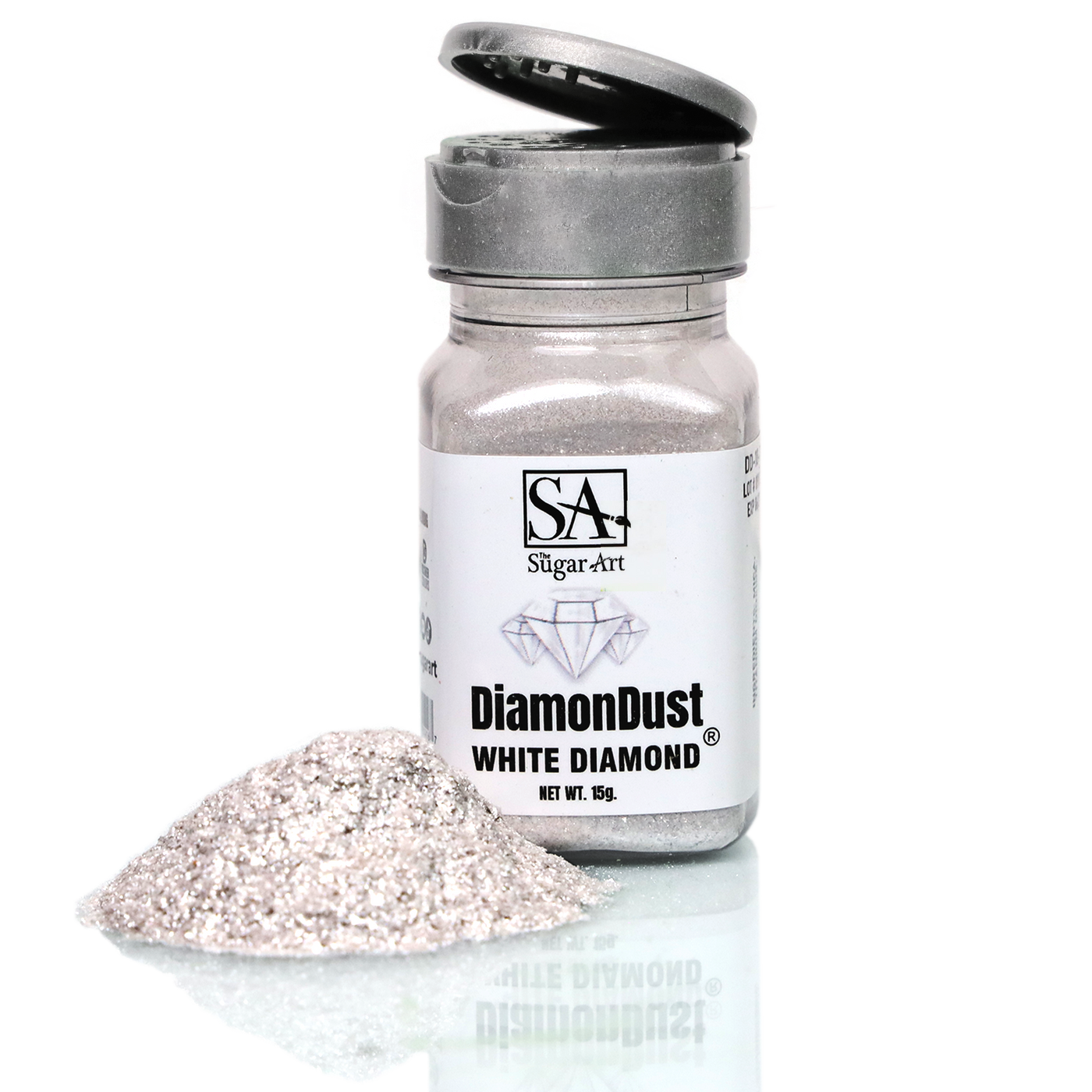 White Diamond Edible Glitter Large Shaker Jar - The Sugar Art, Inc.