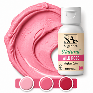 Wild Rose natural color bottle with icing swatch and light, medium and dark tones