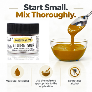 Master Elite Autumn Gold food color critical rule: start small and mix thoroughly