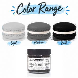 Master Elite Black food color range from light to bold