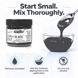 Master Elite Black food color critical rule: start small and mix thoroughly