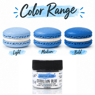 Master Elite Cerulean Blue food color range from light to bold