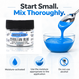 Master Elite Cerulean Blue food color critical rule: start small and mix thoroughly