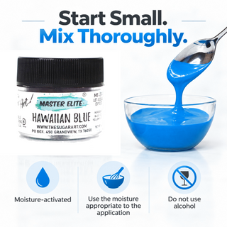 Master Elite Hawaiian Blue food color critical rule: start small and mix thoroughly