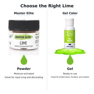 Master Elite Lime powder and gel food color comparison