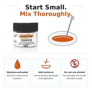 Master Elite Pumpkin food color moisture activation instructions
