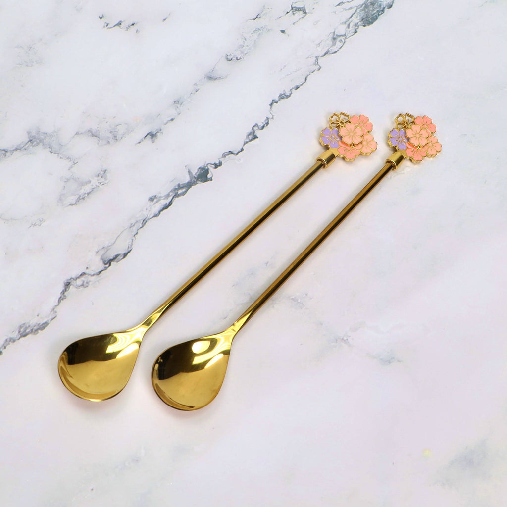Gold Cherry Blossom Spoons (Set of 2)